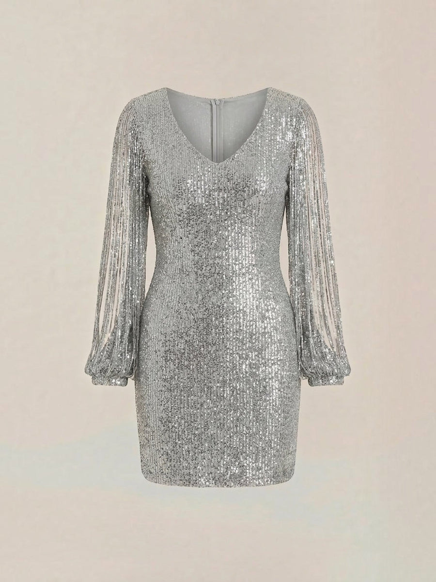Marlene Sequin Fringe Sleeve Mini Dress