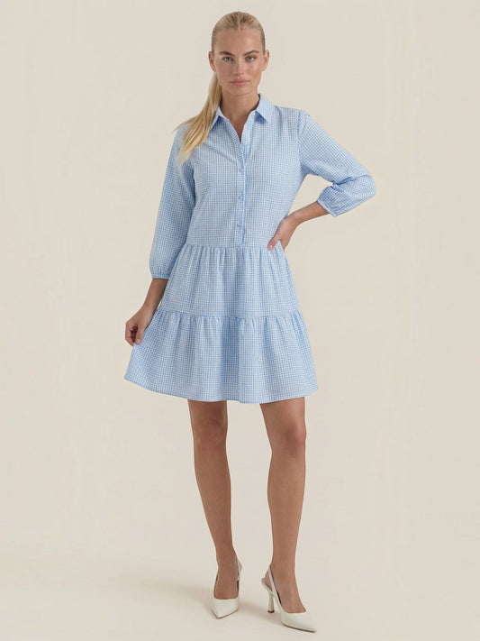 Marsha Plaid Tiered Mini Shirt Dress