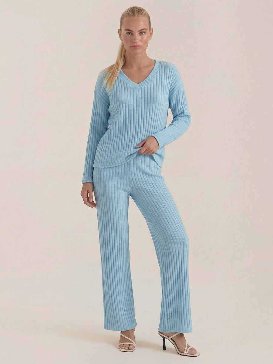 Matilda Ribbed V Neck Sweater and Pants Set