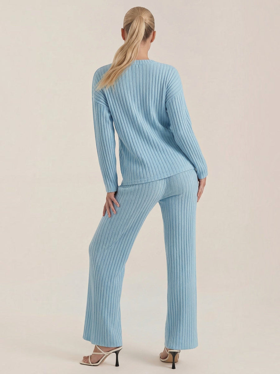 Matilda Ribbed V Neck Sweater and Pants Set