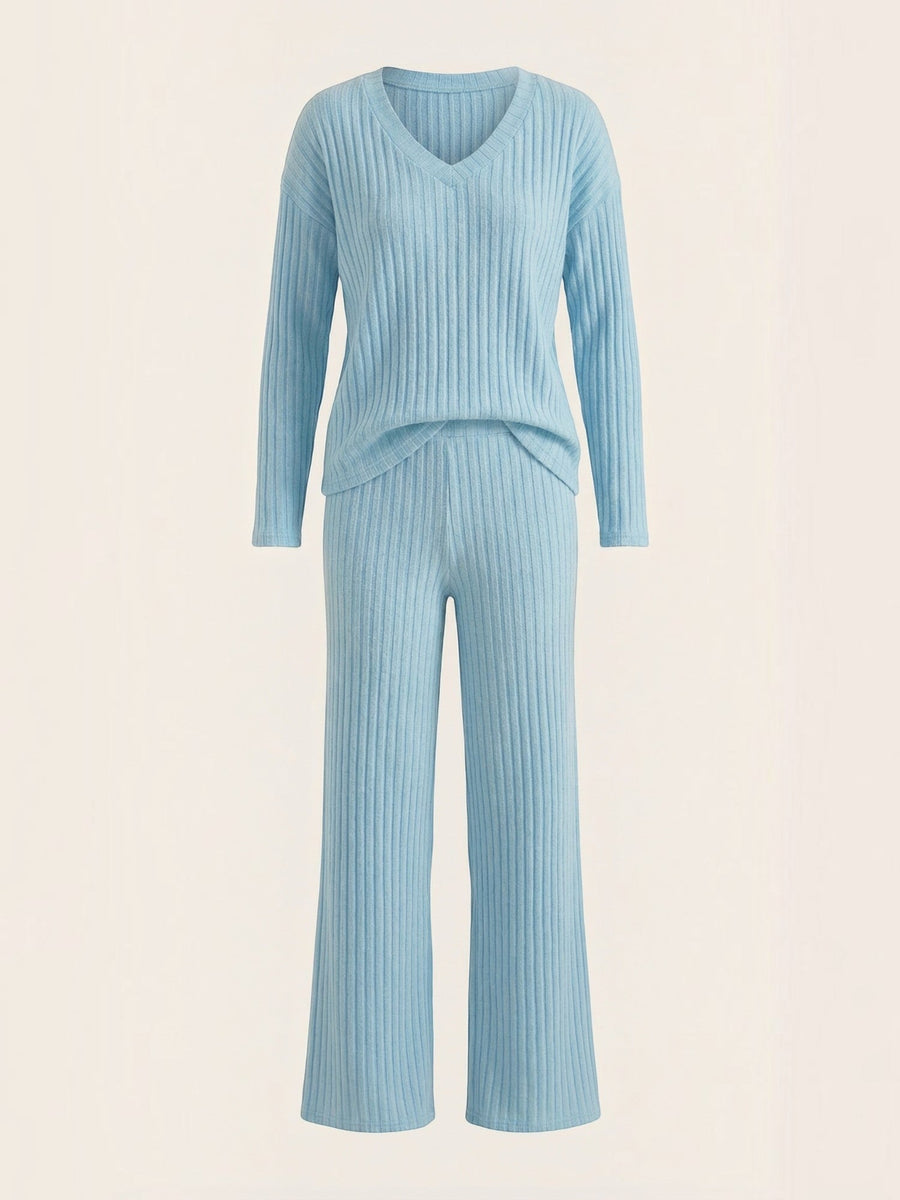 Matilda Ribbed V Neck Sweater and Pants Set