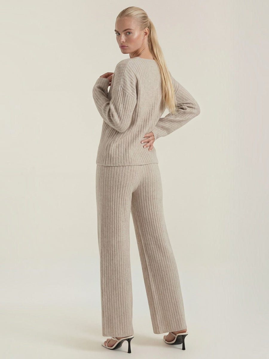 Matilda Ribbed V Neck Sweater and Pants Set