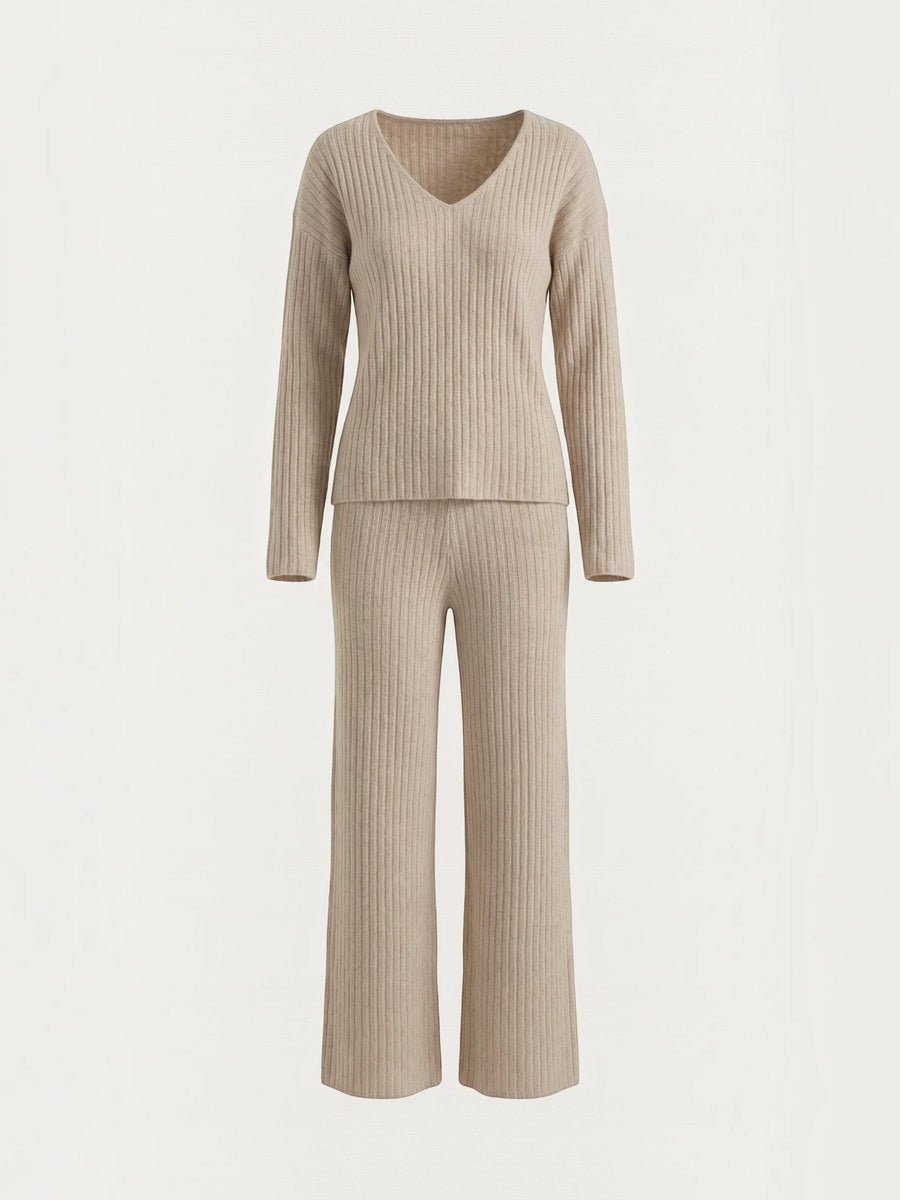 Matilda Ribbed V Neck Sweater and Pants Set