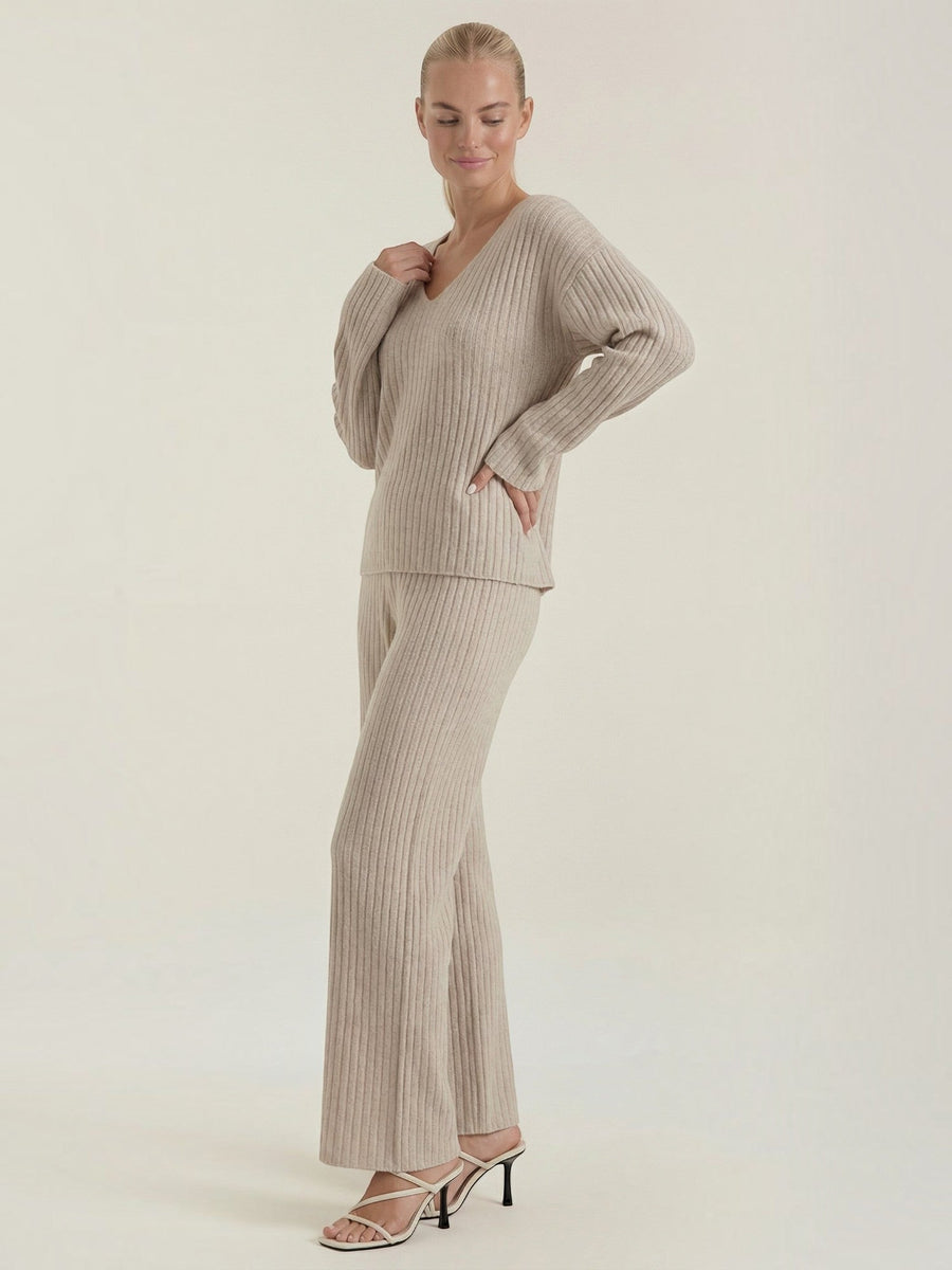 Matilda Ribbed V Neck Sweater and Pants Set
