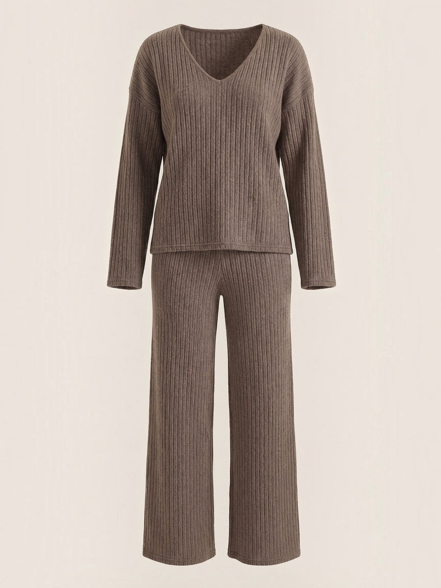 Matilda Ribbed V Neck Sweater and Pants Set