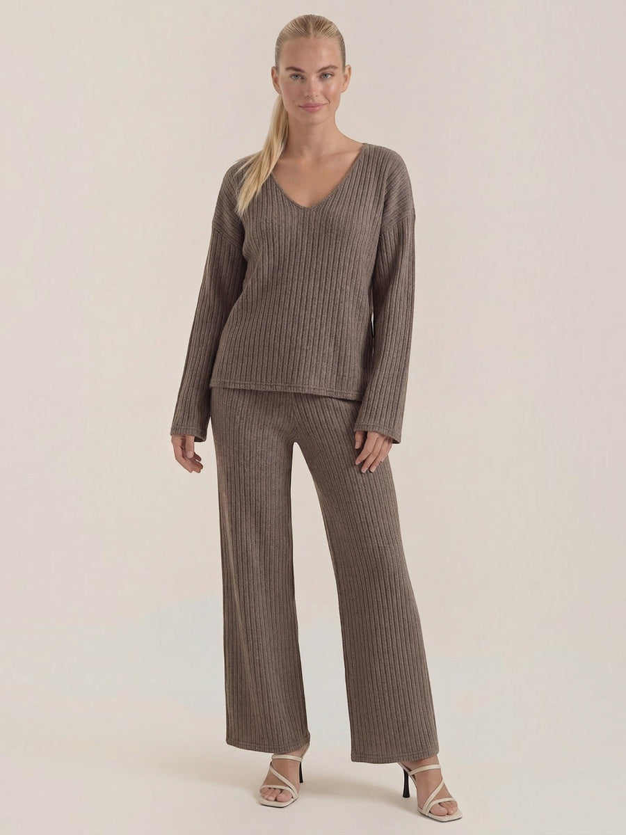 Matilda Ribbed V Neck Sweater and Pants Set