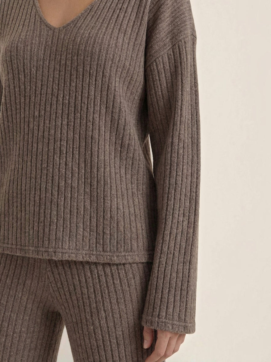 Matilda Ribbed V Neck Sweater and Pants Set