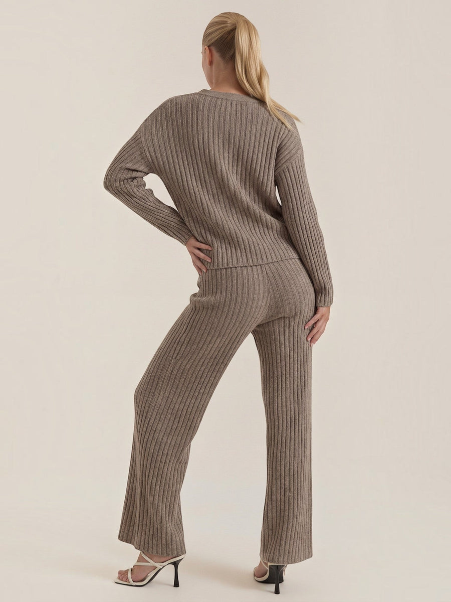 Matilda Ribbed V Neck Sweater and Pants Set
