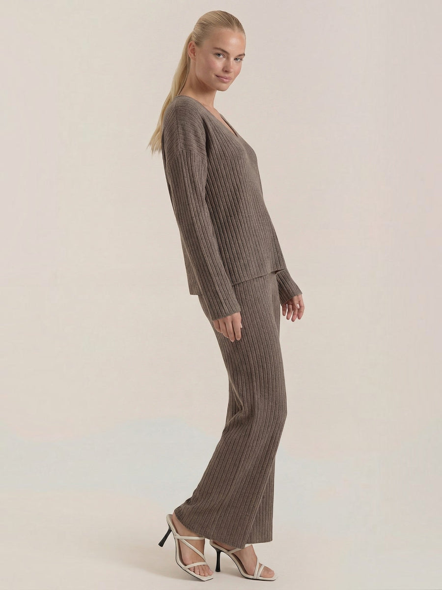 Matilda Ribbed V Neck Sweater and Pants Set