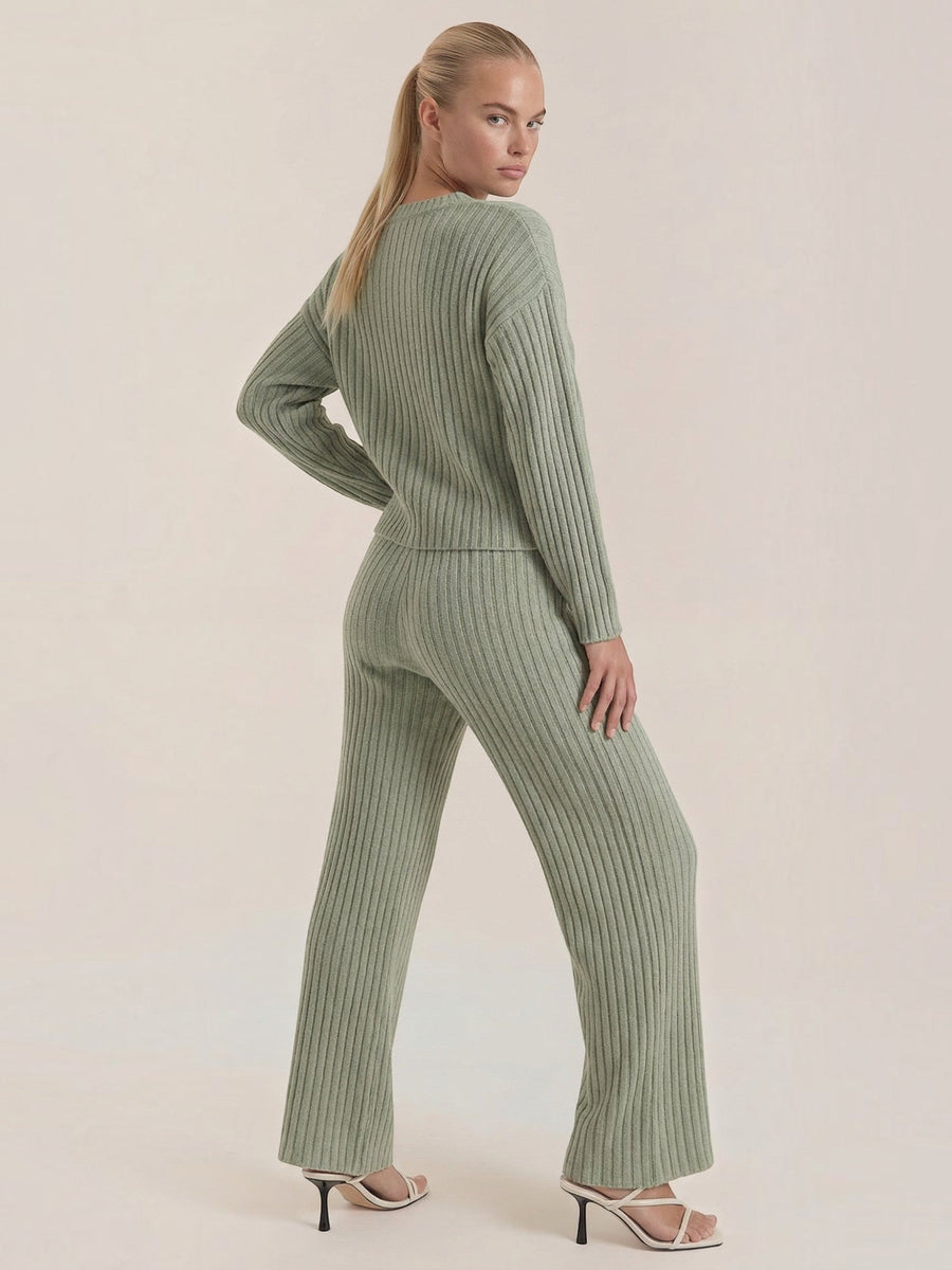 Matilda Ribbed V Neck Sweater and Pants Set