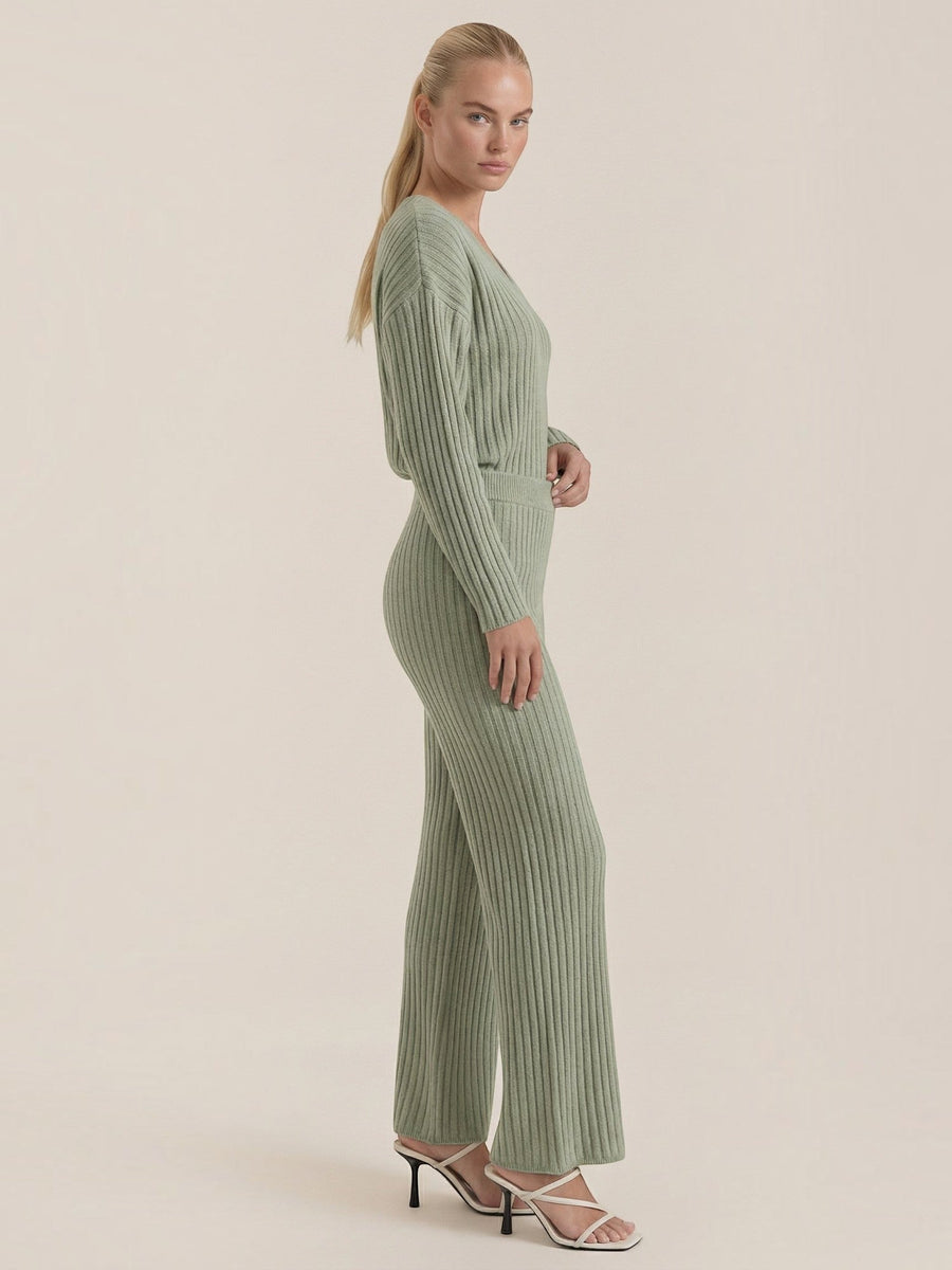 Matilda Ribbed V Neck Sweater and Pants Set