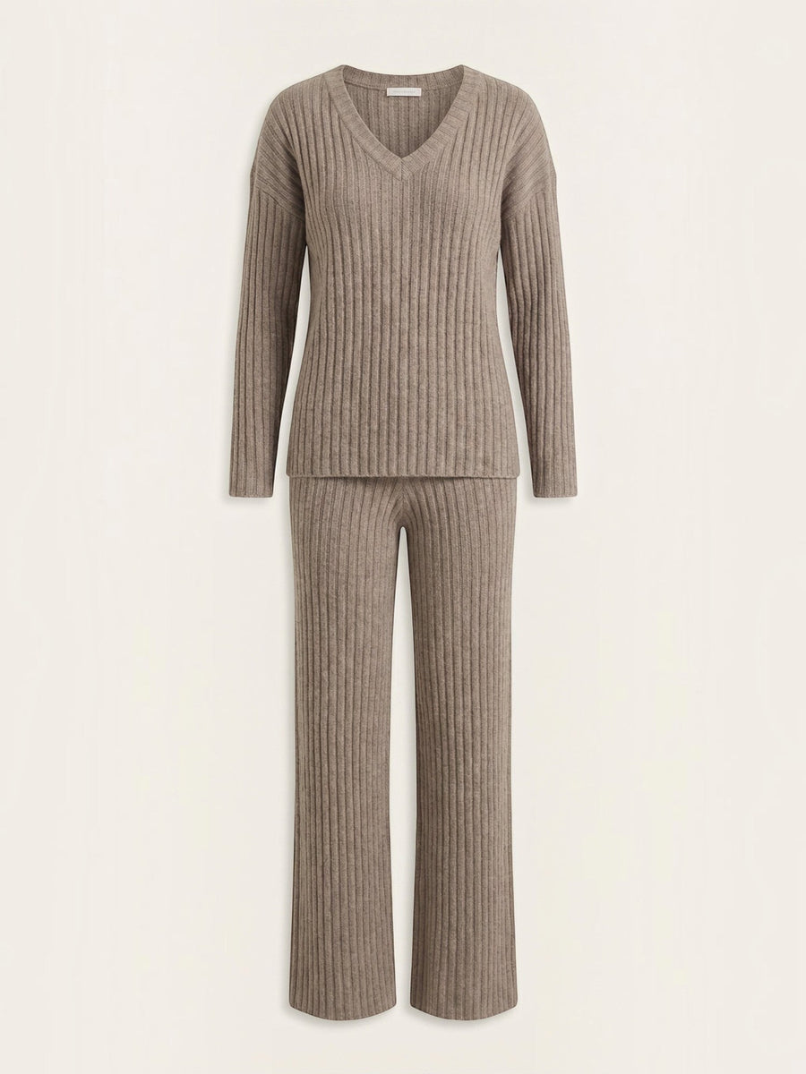Matilda Ribbed V Neck Sweater and Pants Set
