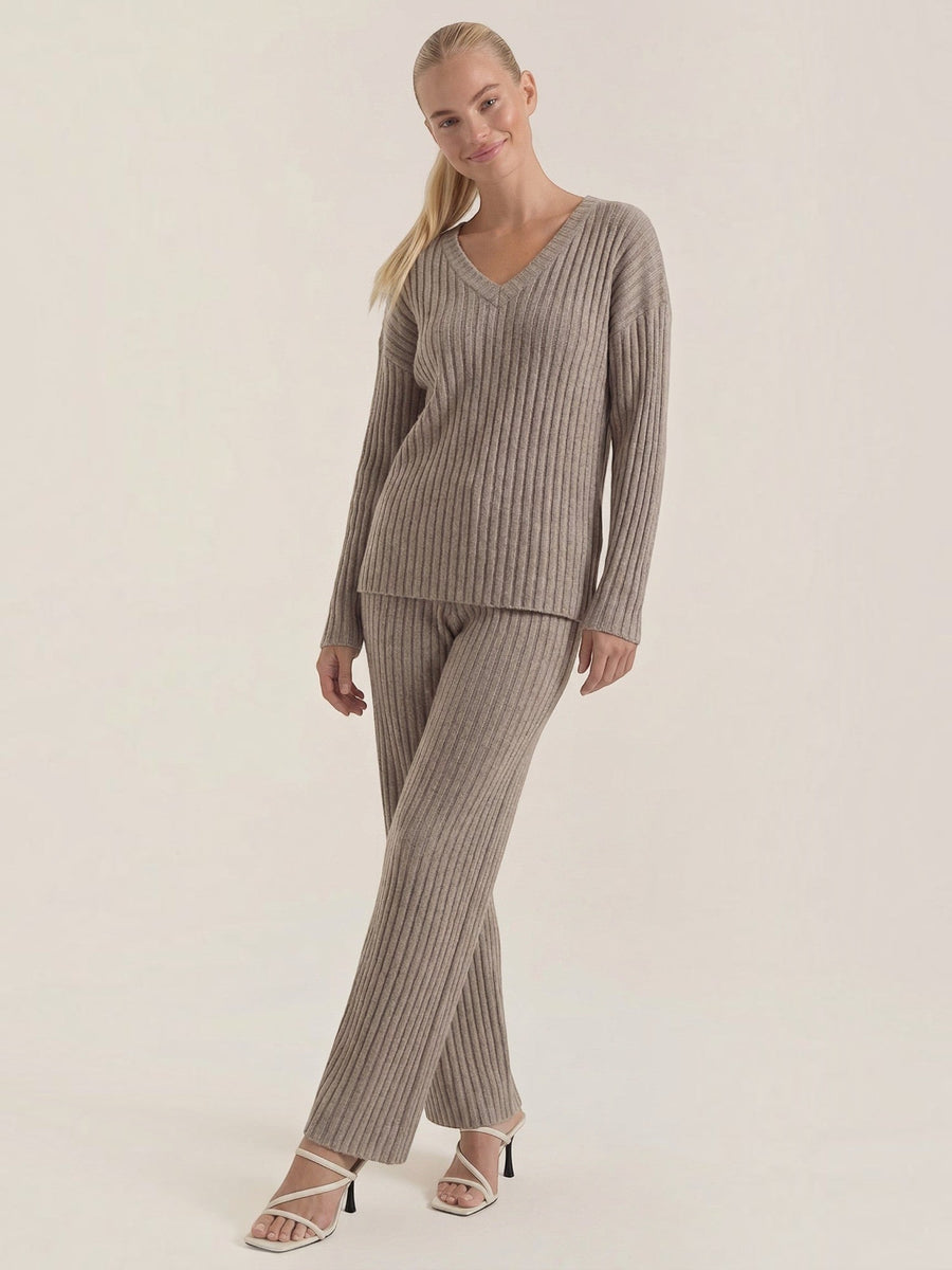 Matilda Ribbed V Neck Sweater and Pants Set