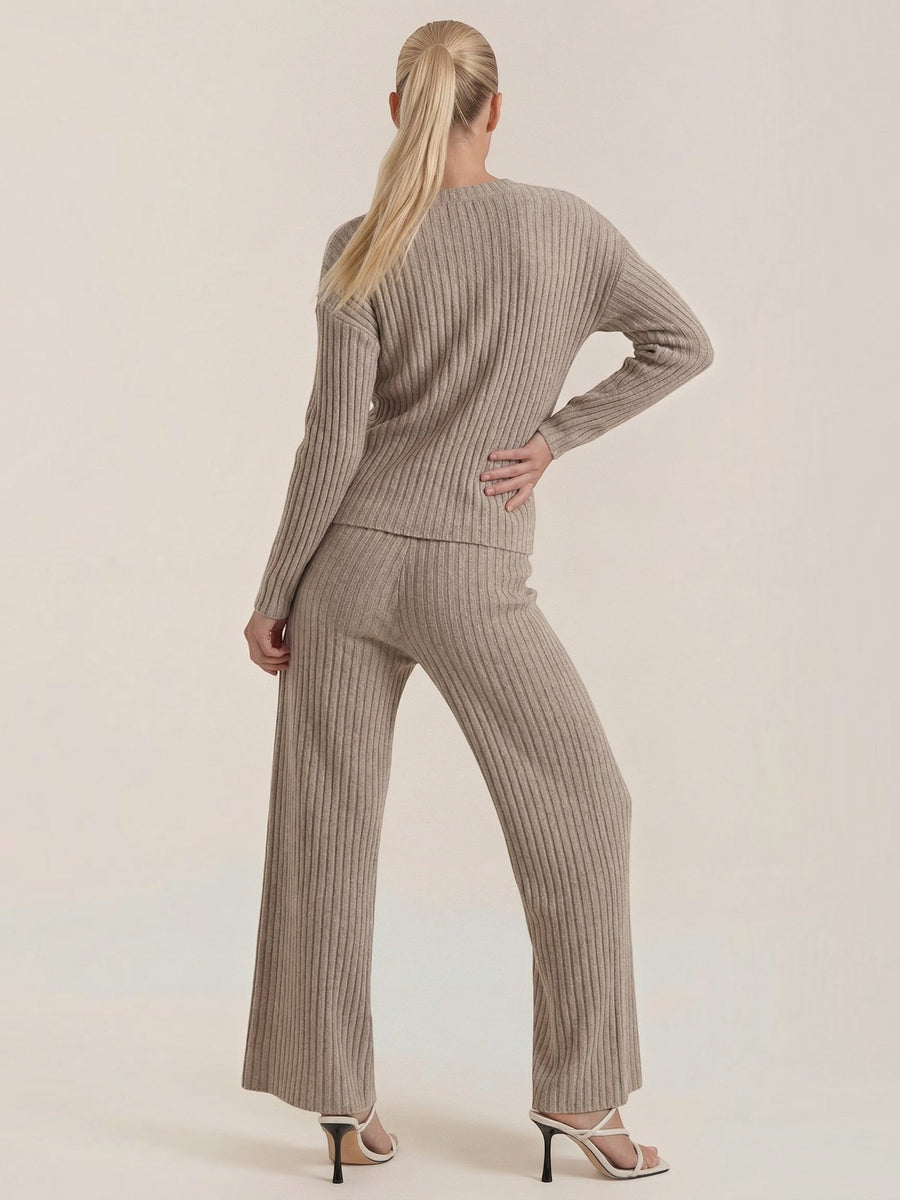 Matilda Ribbed V Neck Sweater and Pants Set