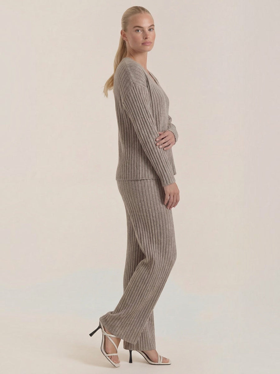 Matilda Ribbed V Neck Sweater and Pants Set