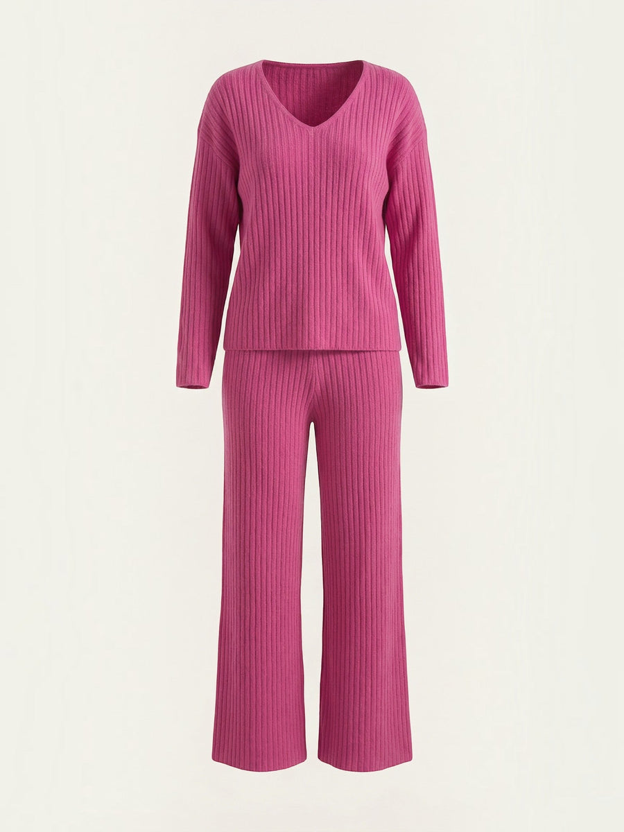 Matilda Ribbed V Neck Sweater and Pants Set