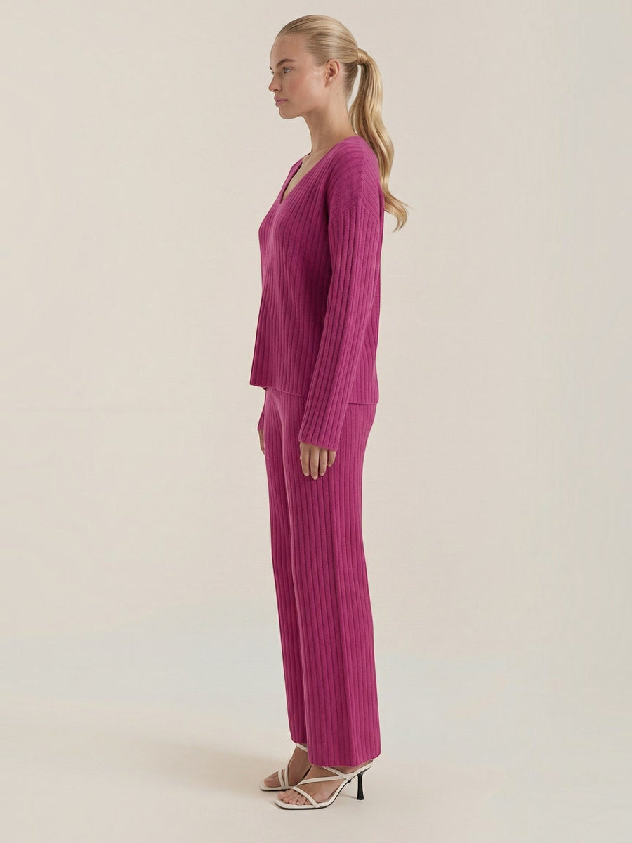 Matilda Ribbed V Neck Sweater and Pants Set