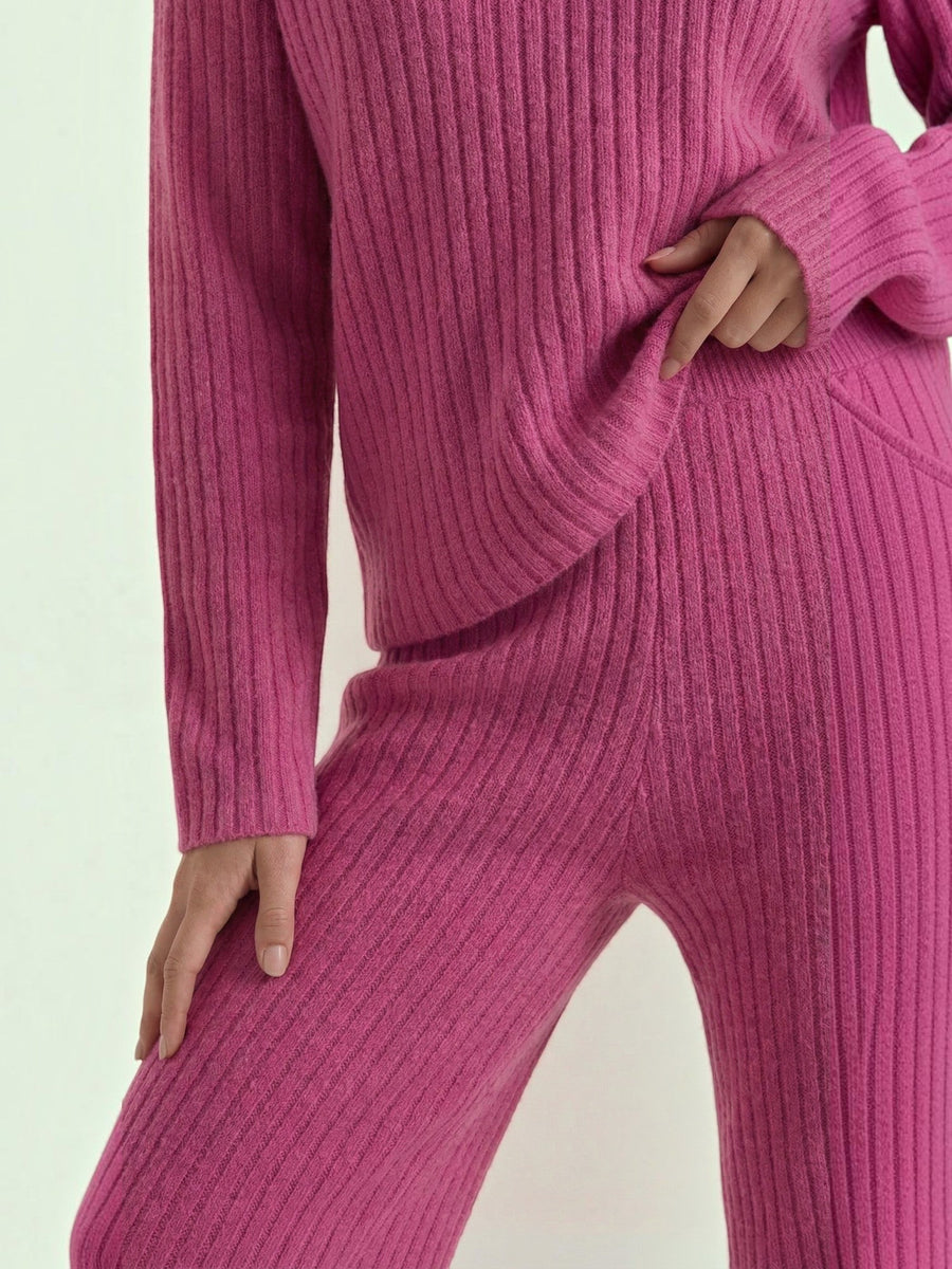 Matilda Ribbed V Neck Sweater and Pants Set