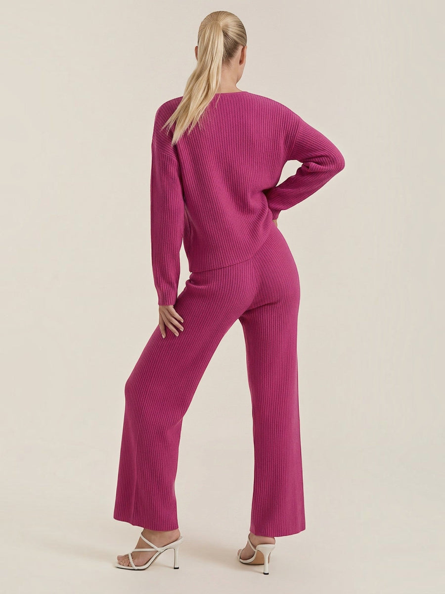 Matilda Ribbed V Neck Sweater and Pants Set
