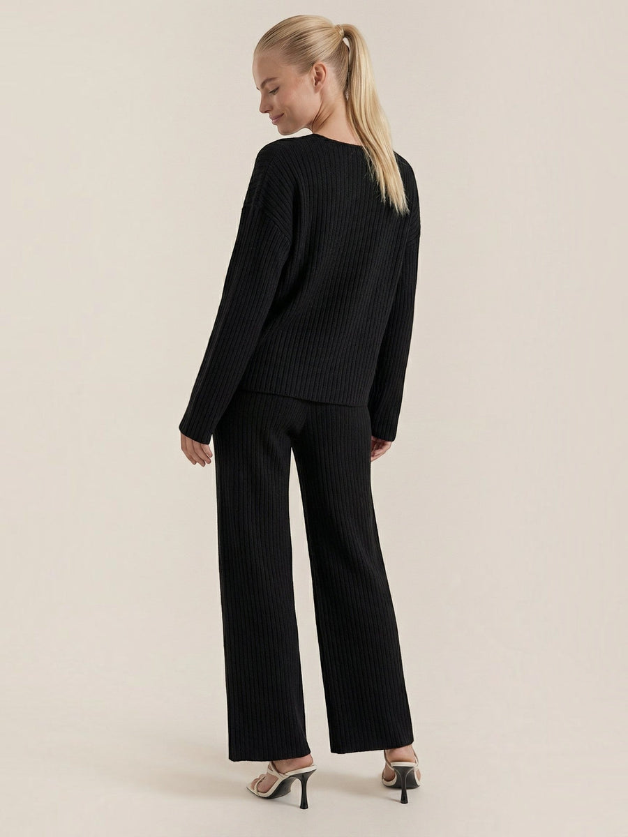 Matilda Ribbed V Neck Sweater and Pants Set