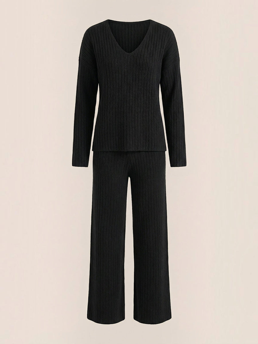 Matilda Ribbed V Neck Sweater and Pants Set