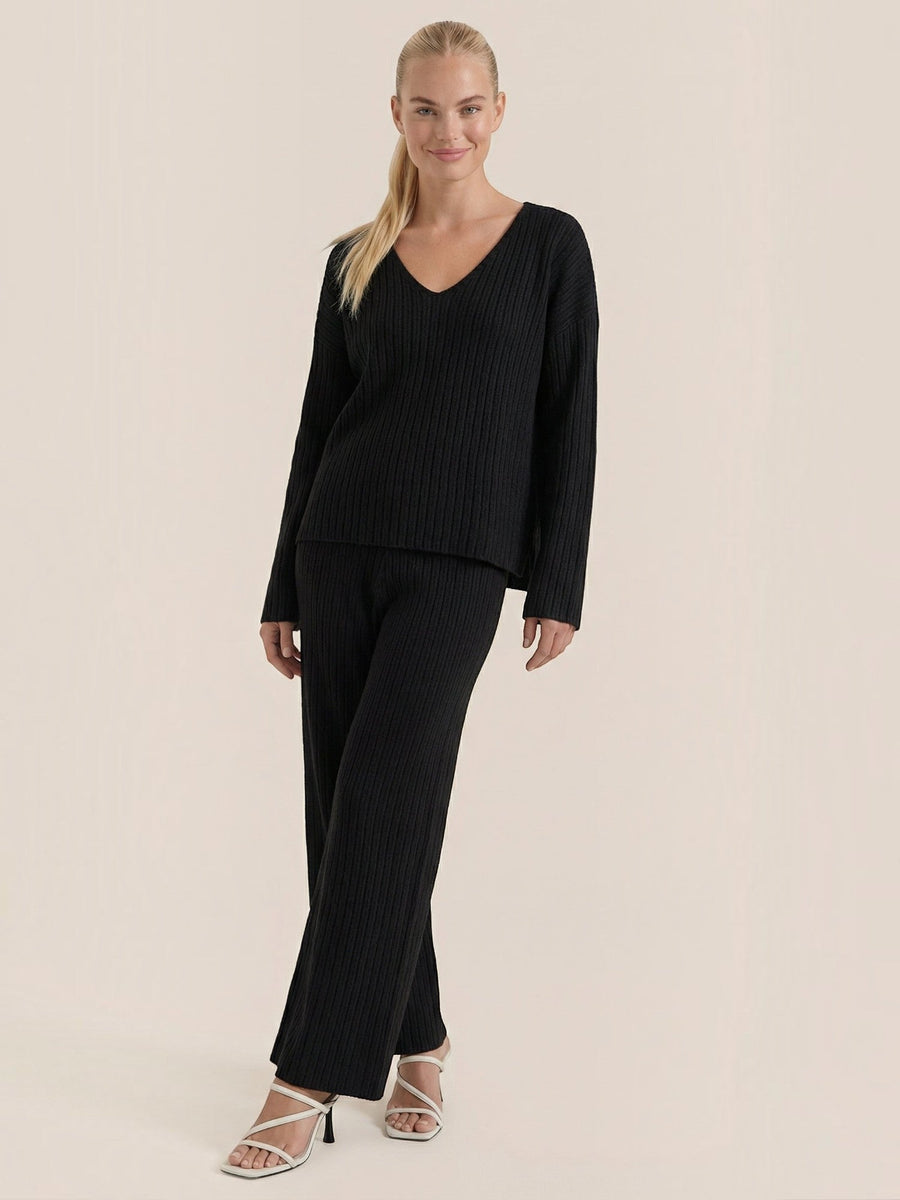 Matilda Ribbed V Neck Sweater and Pants Set