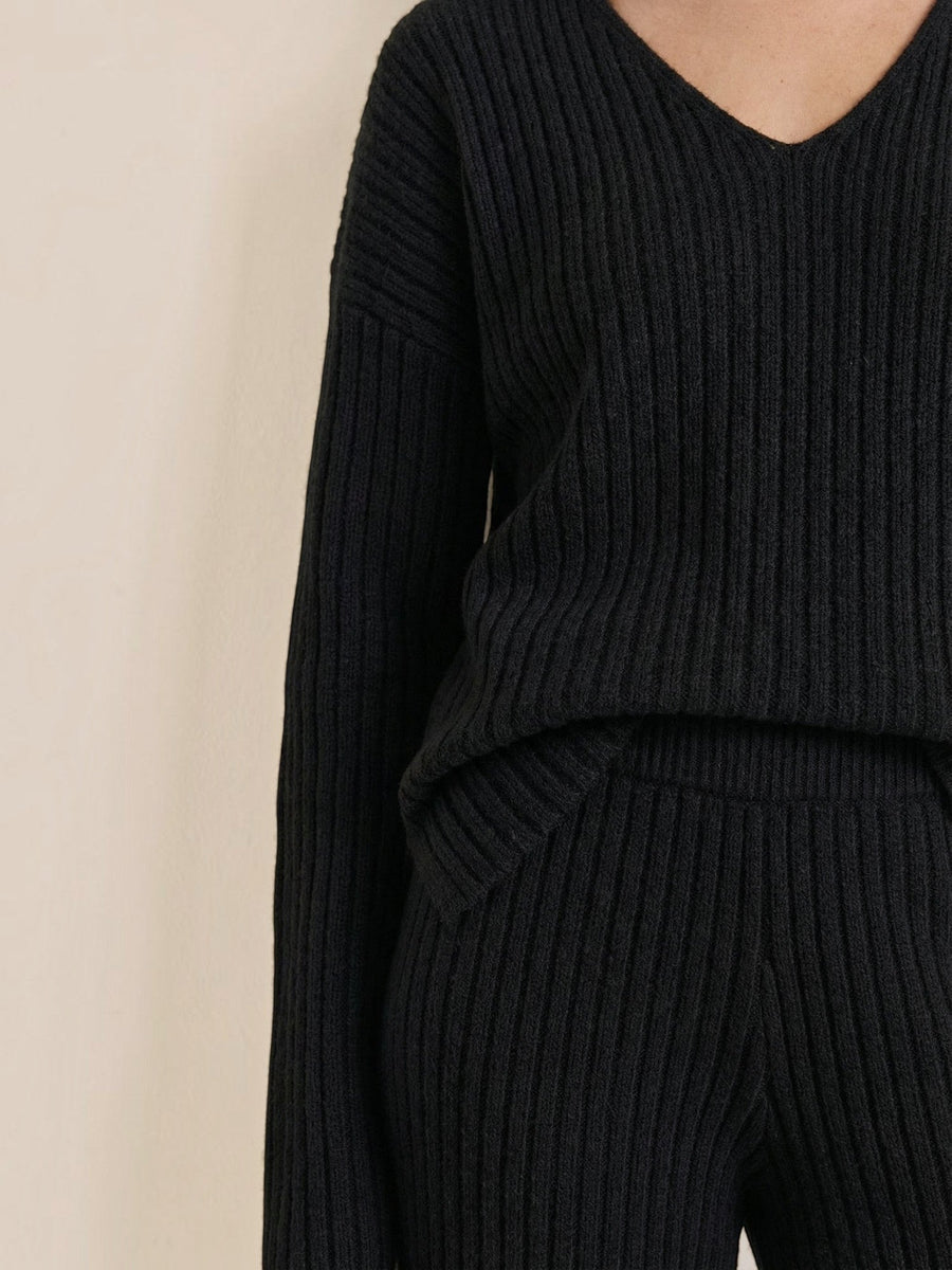 Matilda Ribbed V Neck Sweater and Pants Set