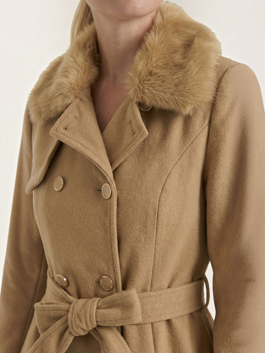Myrtle Faux Fur Collar Double Breasted Coat