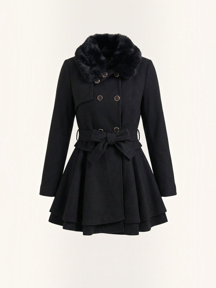 Myrtle Faux Fur Collar Double Breasted Coat