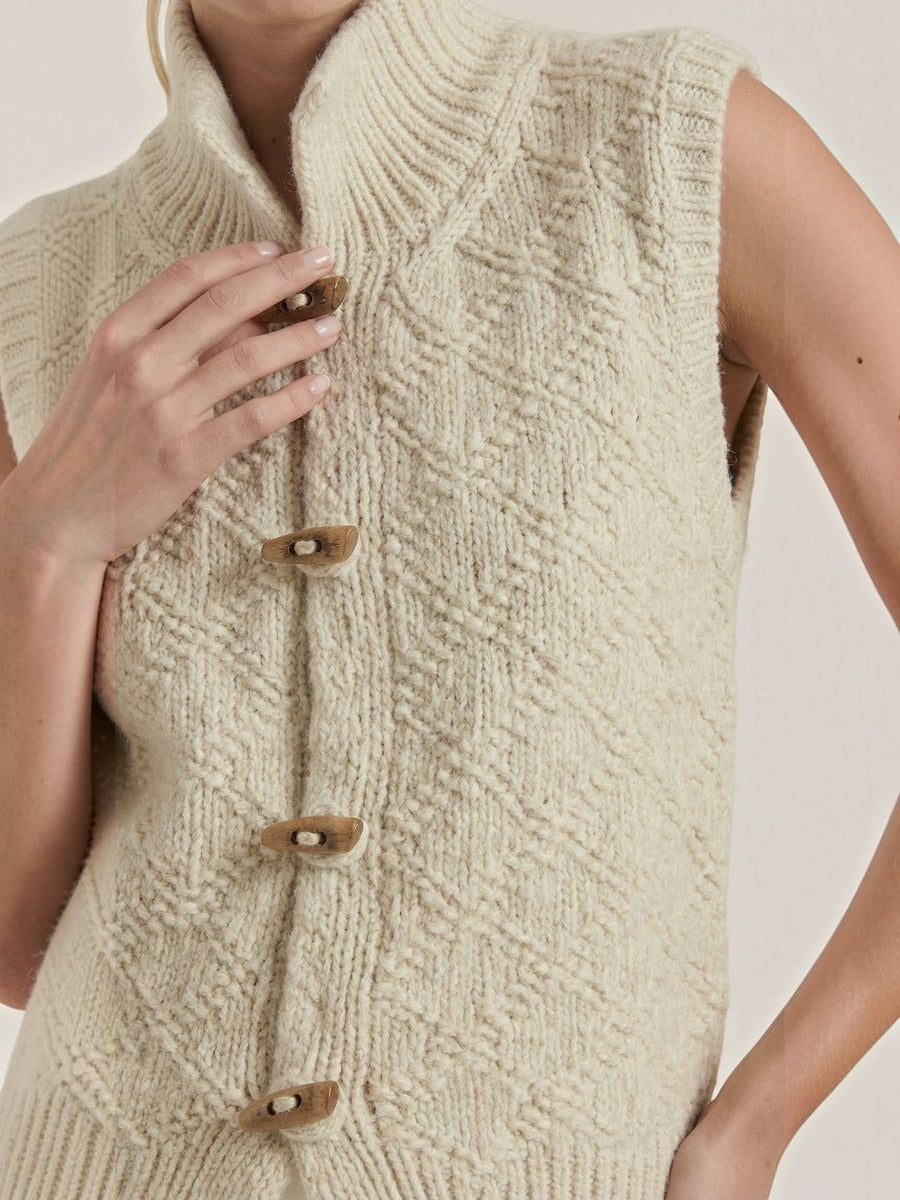 Nellie Cable Knit Wooden Button Vest