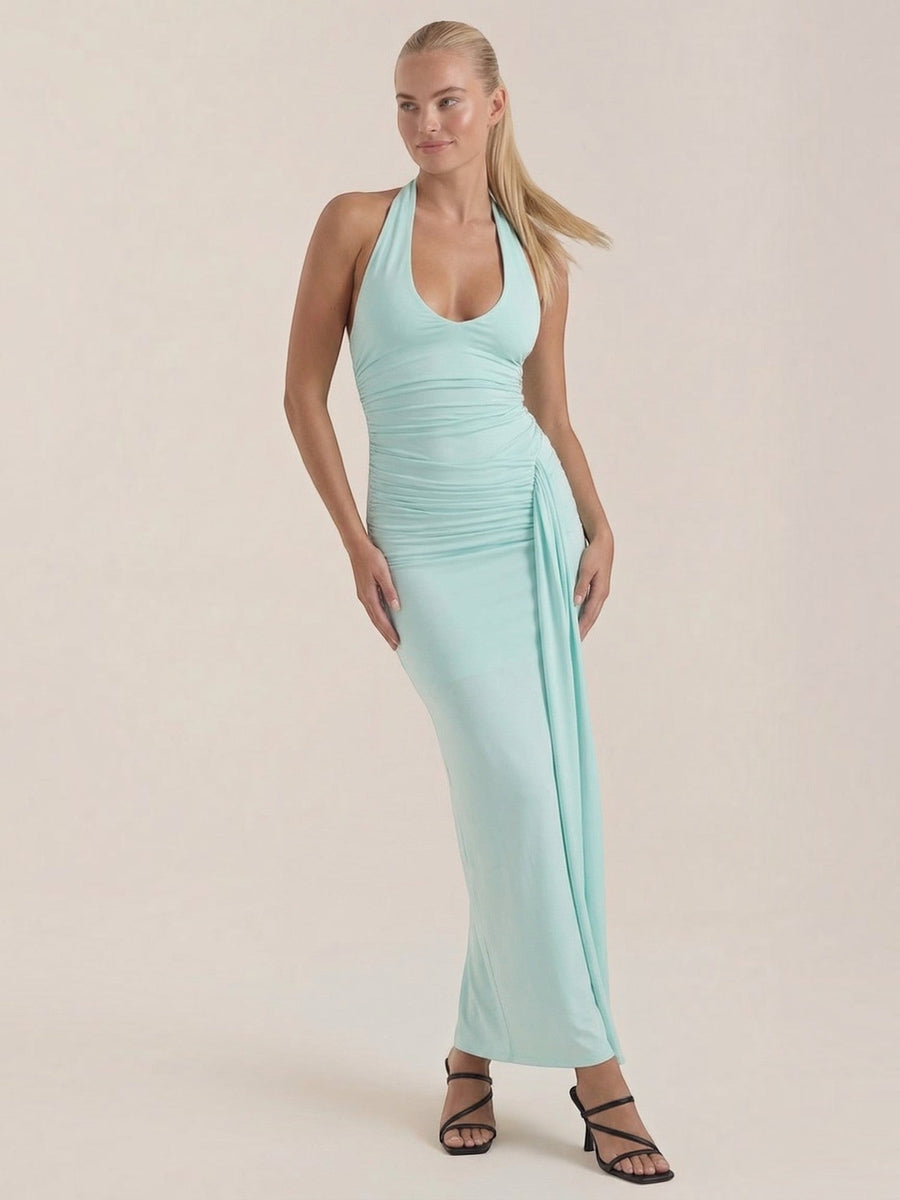 Paulette Halter Neck Draped Maxi Dress