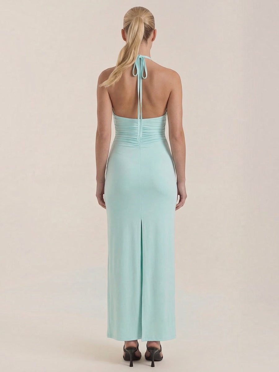 Paulette Halter Neck Draped Maxi Dress