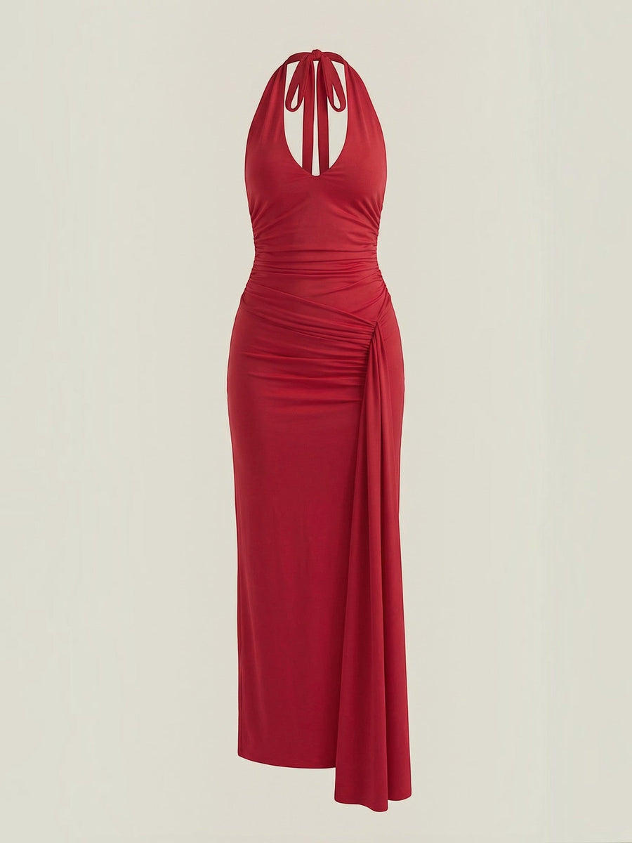 Paulette Halter Neck Draped Maxi Dress