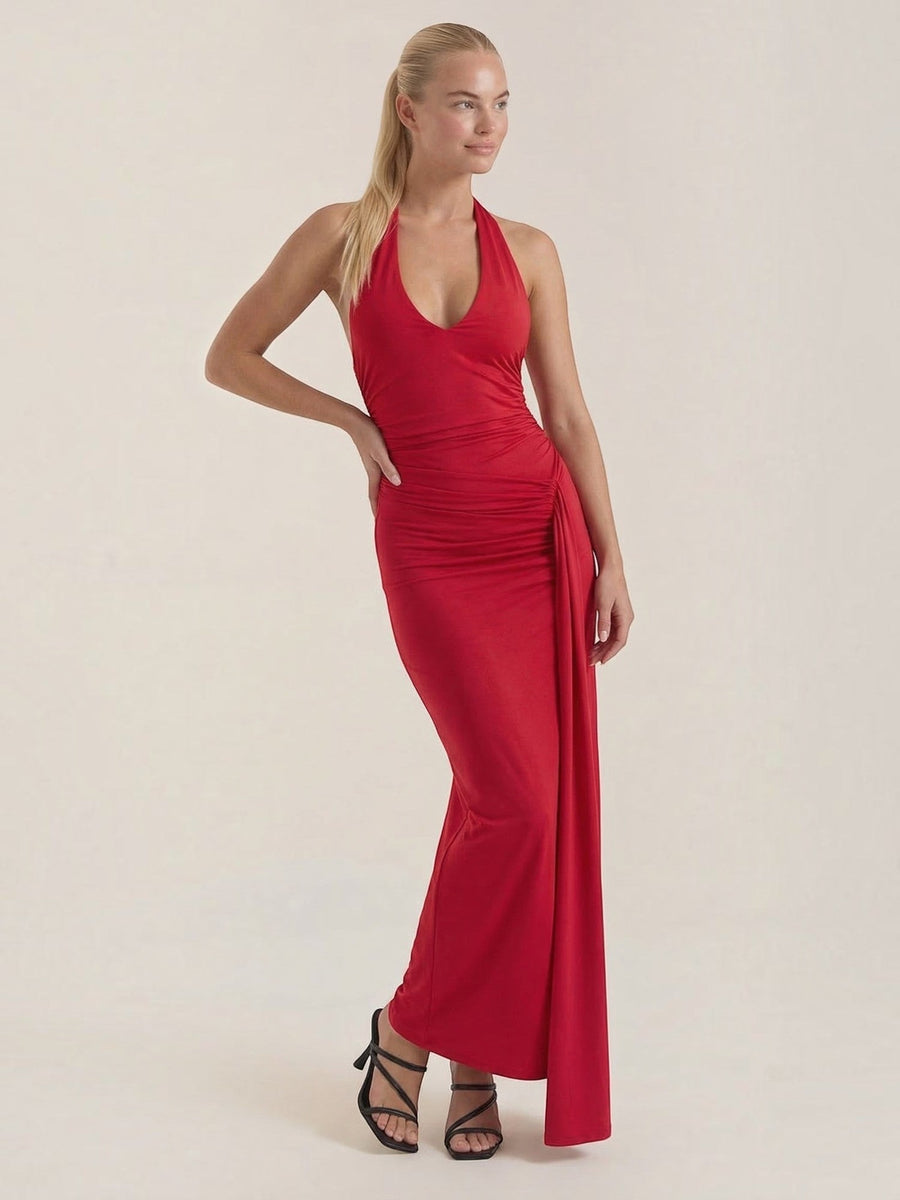Paulette Halter Neck Draped Maxi Dress