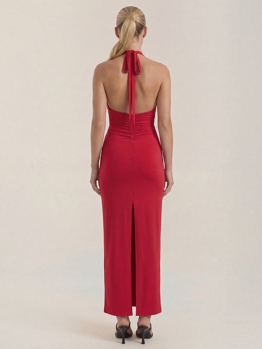 Paulette Halter Neck Draped Maxi Dress