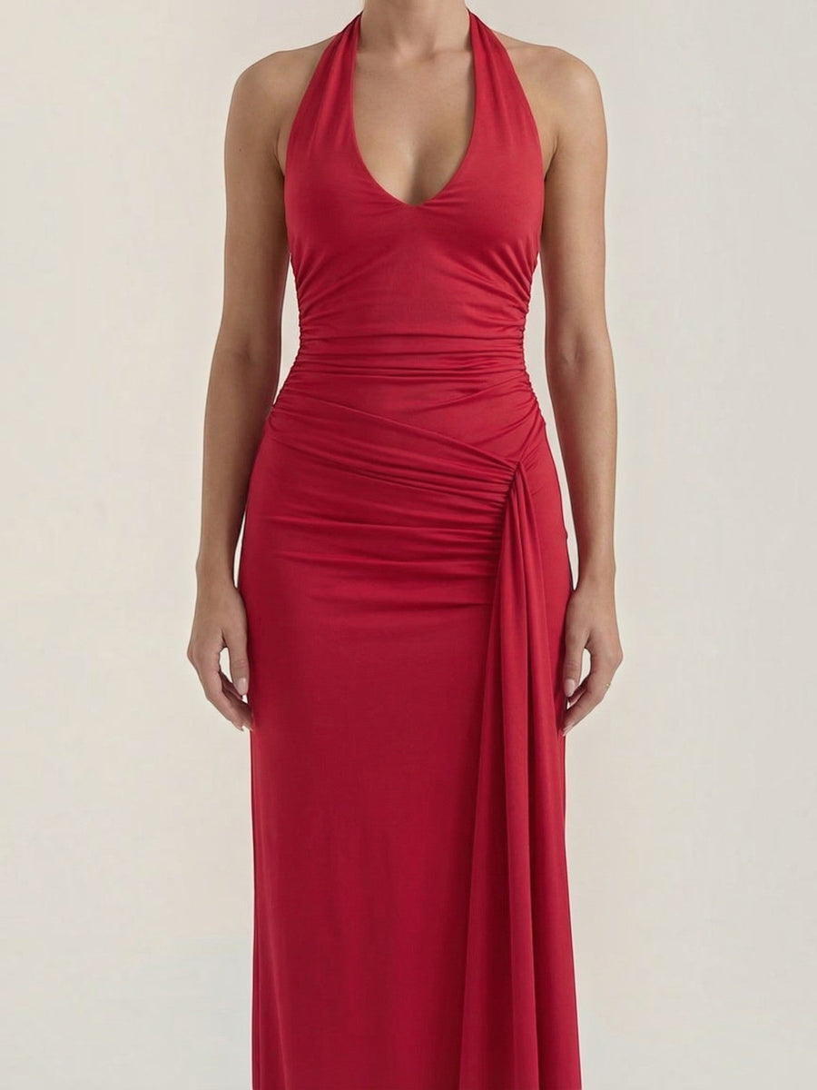Paulette Halter Neck Draped Maxi Dress