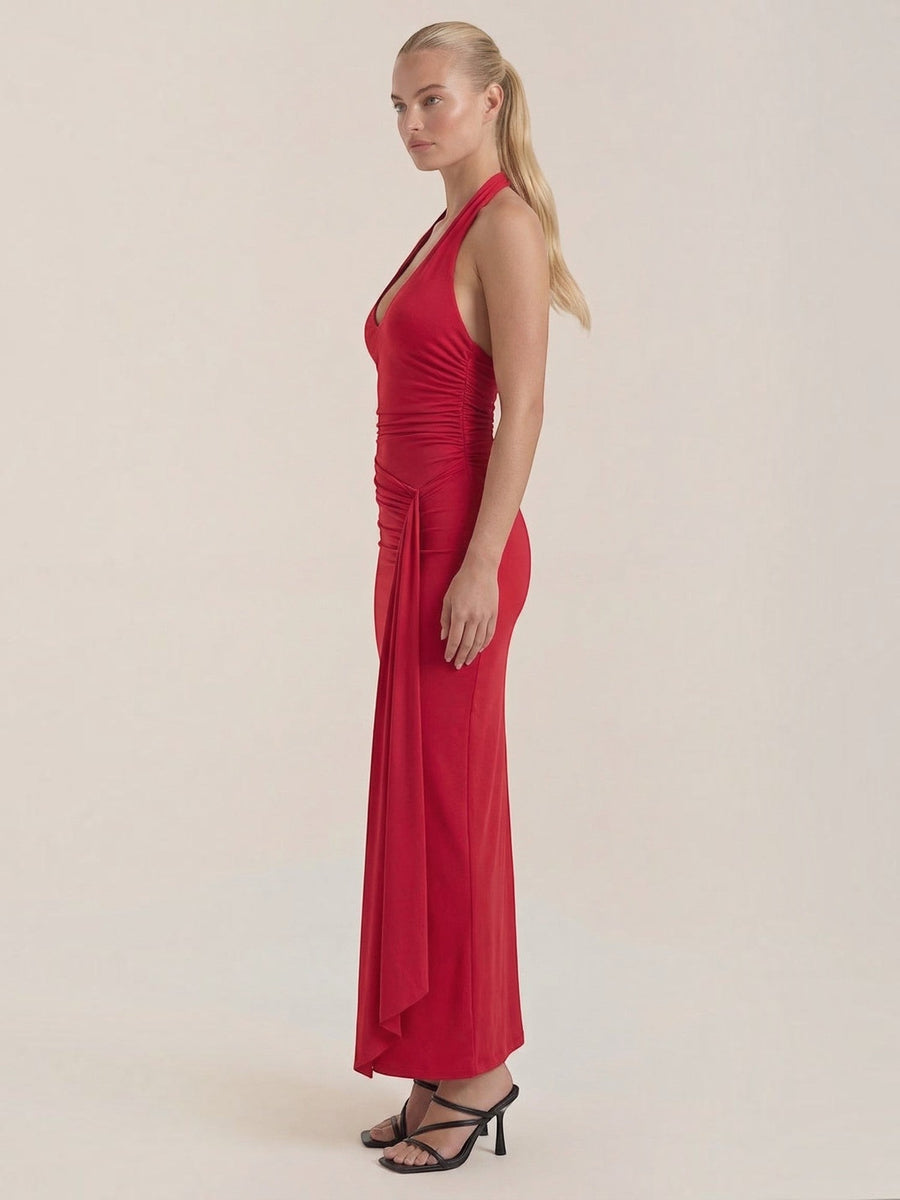 Paulette Halter Neck Draped Maxi Dress