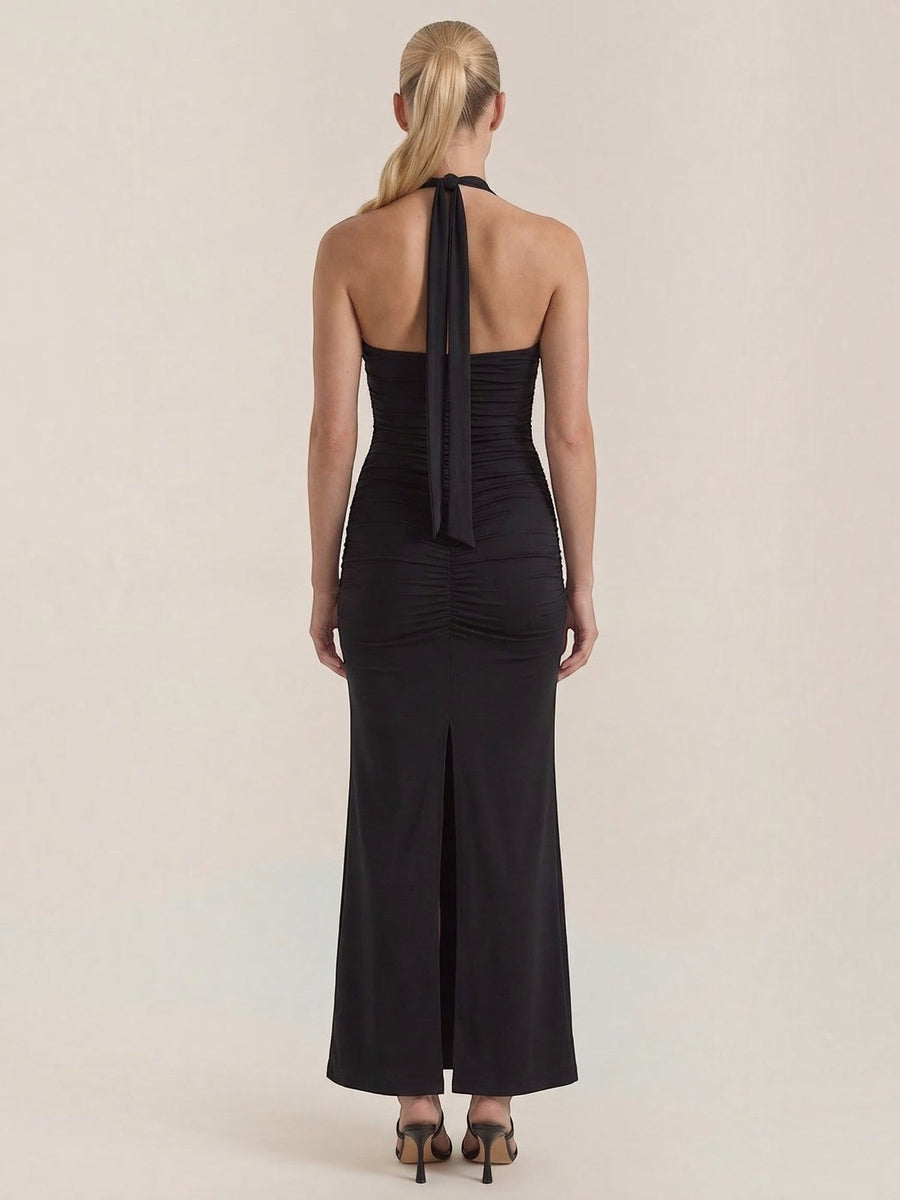 Paulette Halter Neck Draped Maxi Dress