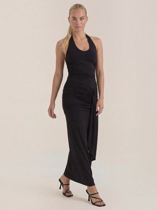Paulette Halter Neck Draped Maxi Dress