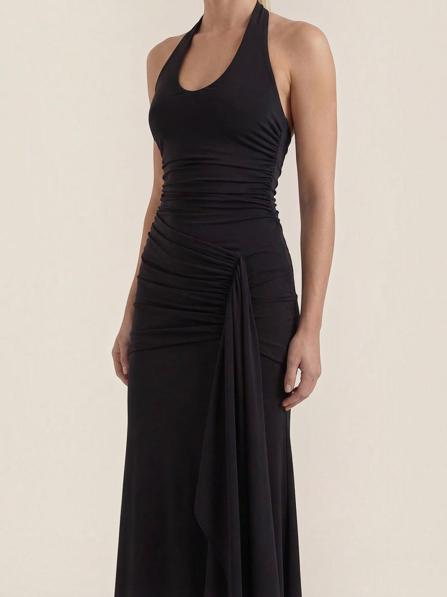 Paulette Halter Neck Draped Maxi Dress