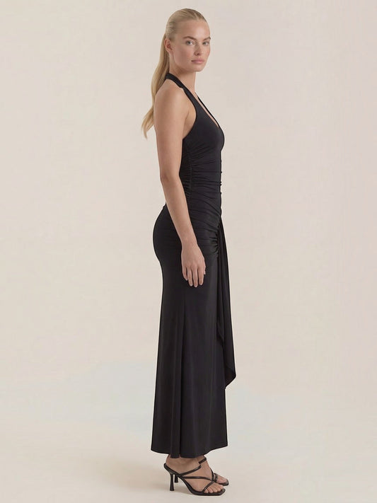 Paulette Halter Neck Draped Maxi Dress
