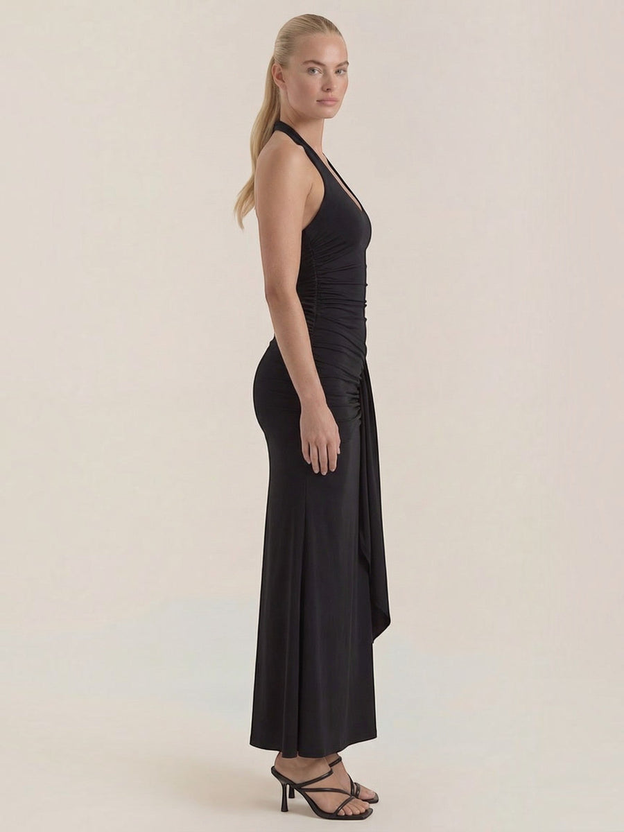 Paulette Halter Neck Draped Maxi Dress