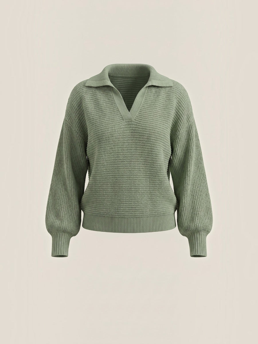 Pauline Polo Collar Balloon Sleeve Sweater
