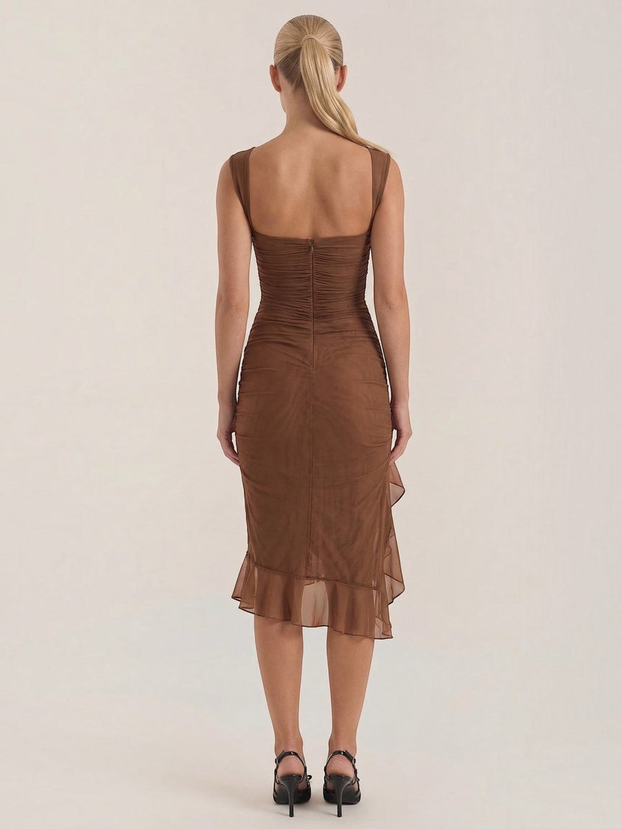 Ramona Asymmetric Ruffle Hem Midi Dress