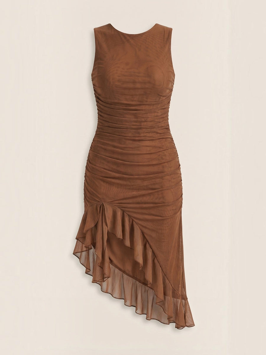Ramona Asymmetric Ruffle Hem Midi Dress