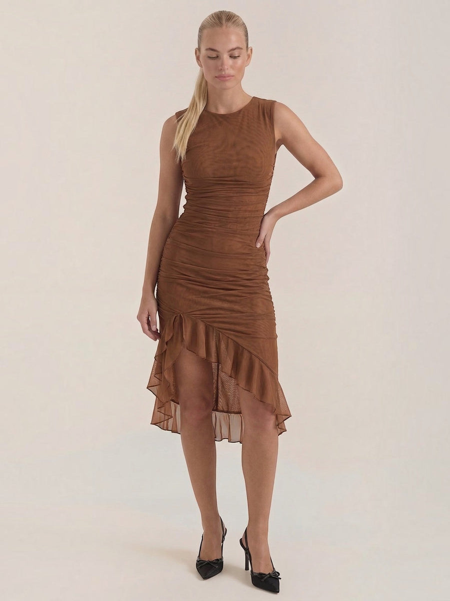 Ramona Asymmetric Ruffle Hem Midi Dress