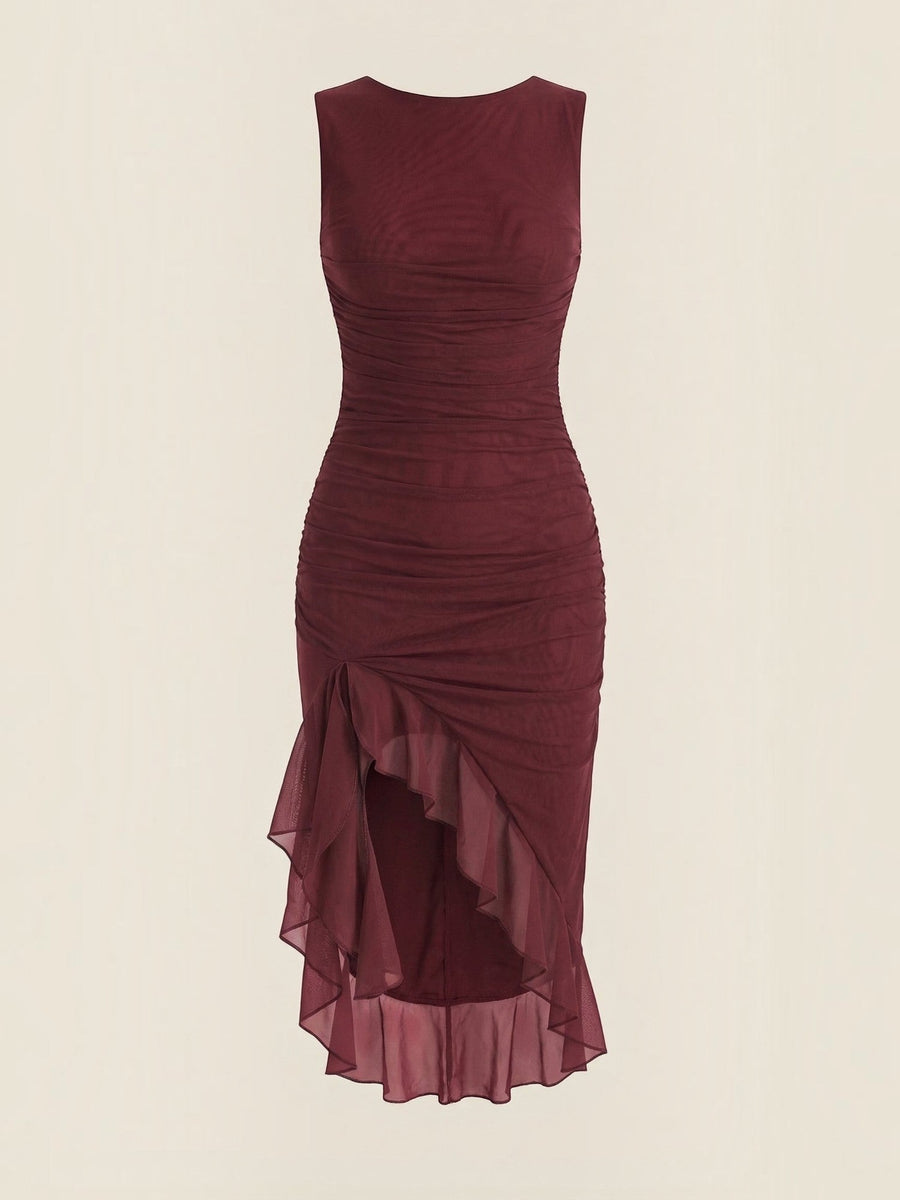 Ramona Asymmetric Ruffle Hem Midi Dress