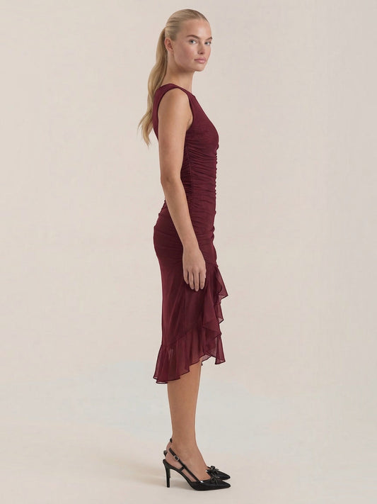 Ramona Asymmetric Ruffle Hem Midi Dress