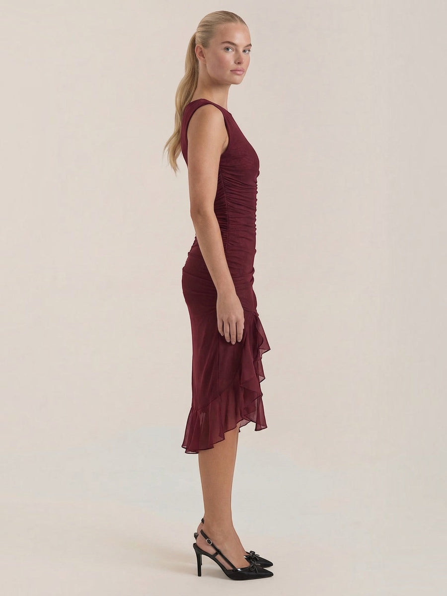 Ramona Asymmetric Ruffle Hem Midi Dress
