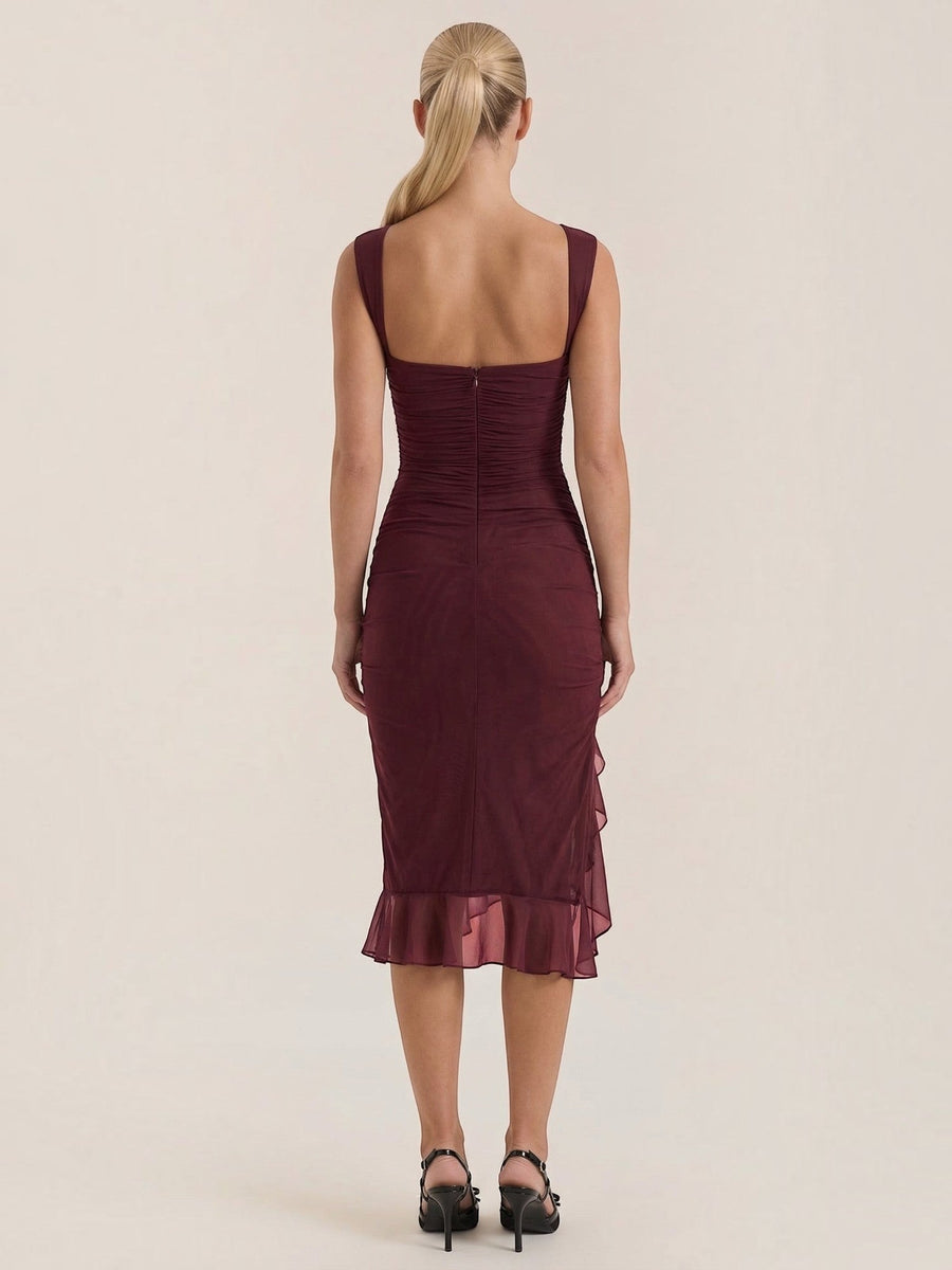 Ramona Asymmetric Ruffle Hem Midi Dress